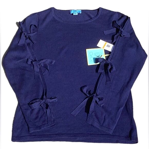CECE NWT WOMENS LONG SLEEVE SWEATER MIDNIGHT BLOOM BLUE WOMENS SMALL - Picture 3 of 9